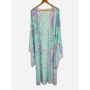 Peace Love Cake Kimono Robe Large Pastel Swirl Boho Lounge Festival